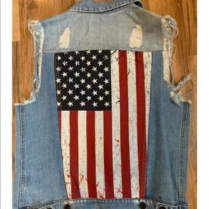 American Flag Distressed Denim Vest